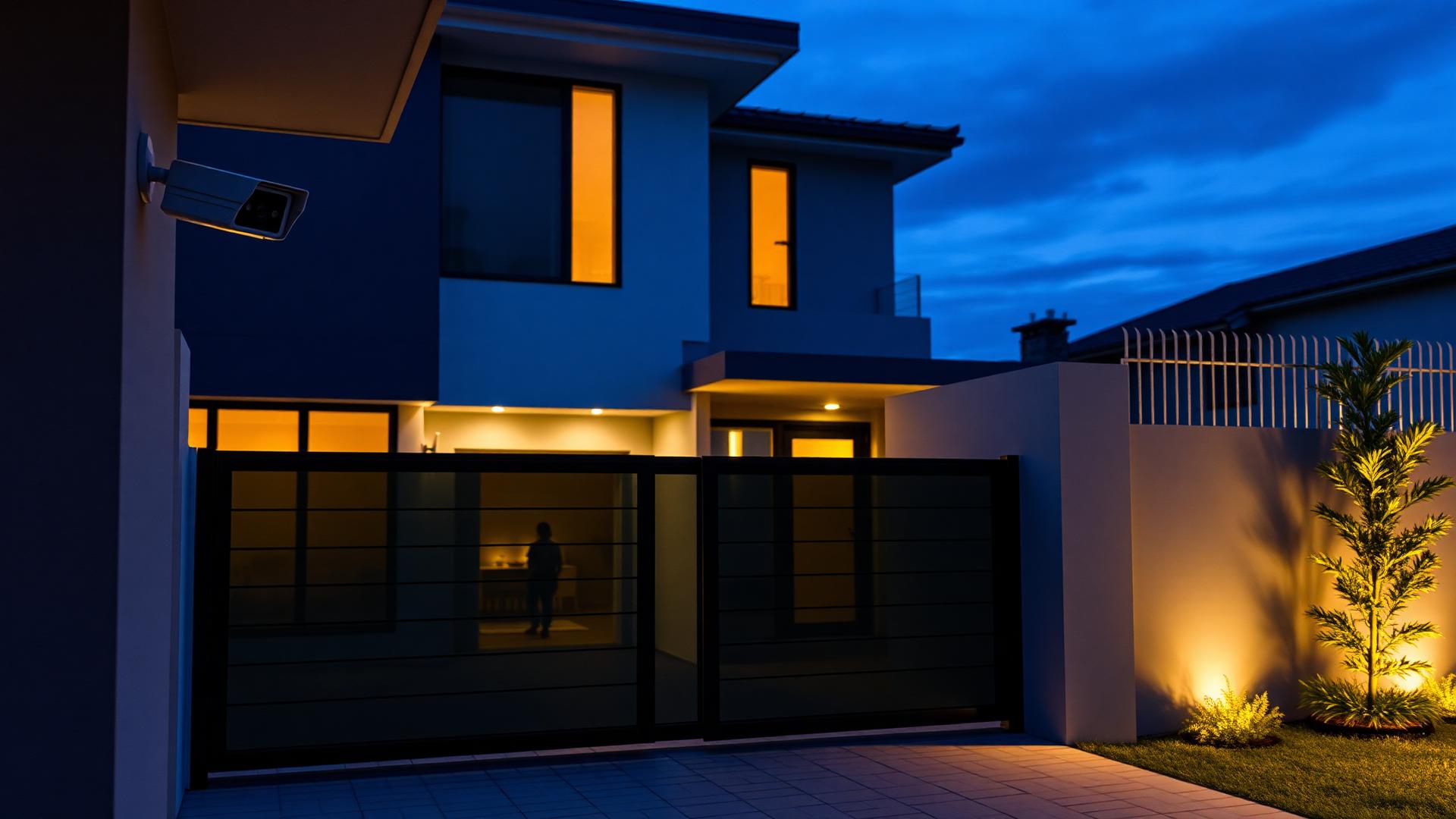 Modern smart home protected by CCTV and automatic gate